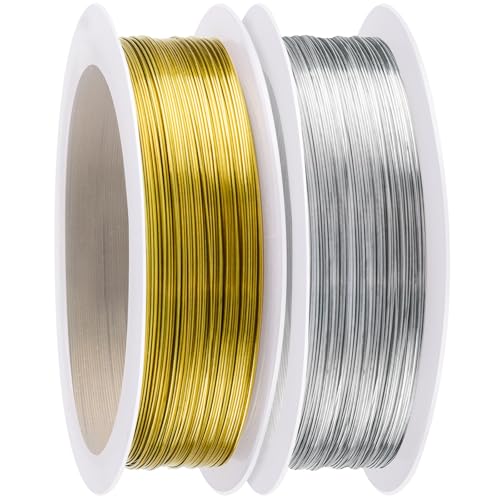 0.3mm x 100m Basteldraht Dünn Silber Gold Schmuckdraht Blumendraht Bindedraht 2 Rollen Draht zum Basteln für Schmuck Herstellung Häkeln DIY Handwerksarbeit Blumensträuße Binden & Verknoten