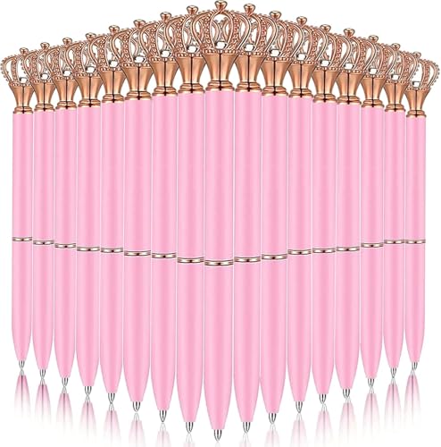 WAYTOSUC 12PCS Ballpoint Pens Set Bling Wedding Anniversary Crystal Metal Bling Ballpoint Pens Fancy Pens Birthday Bridal Shower Return Gifts for Women Girls School Pink Office Supplies(Pink,12)