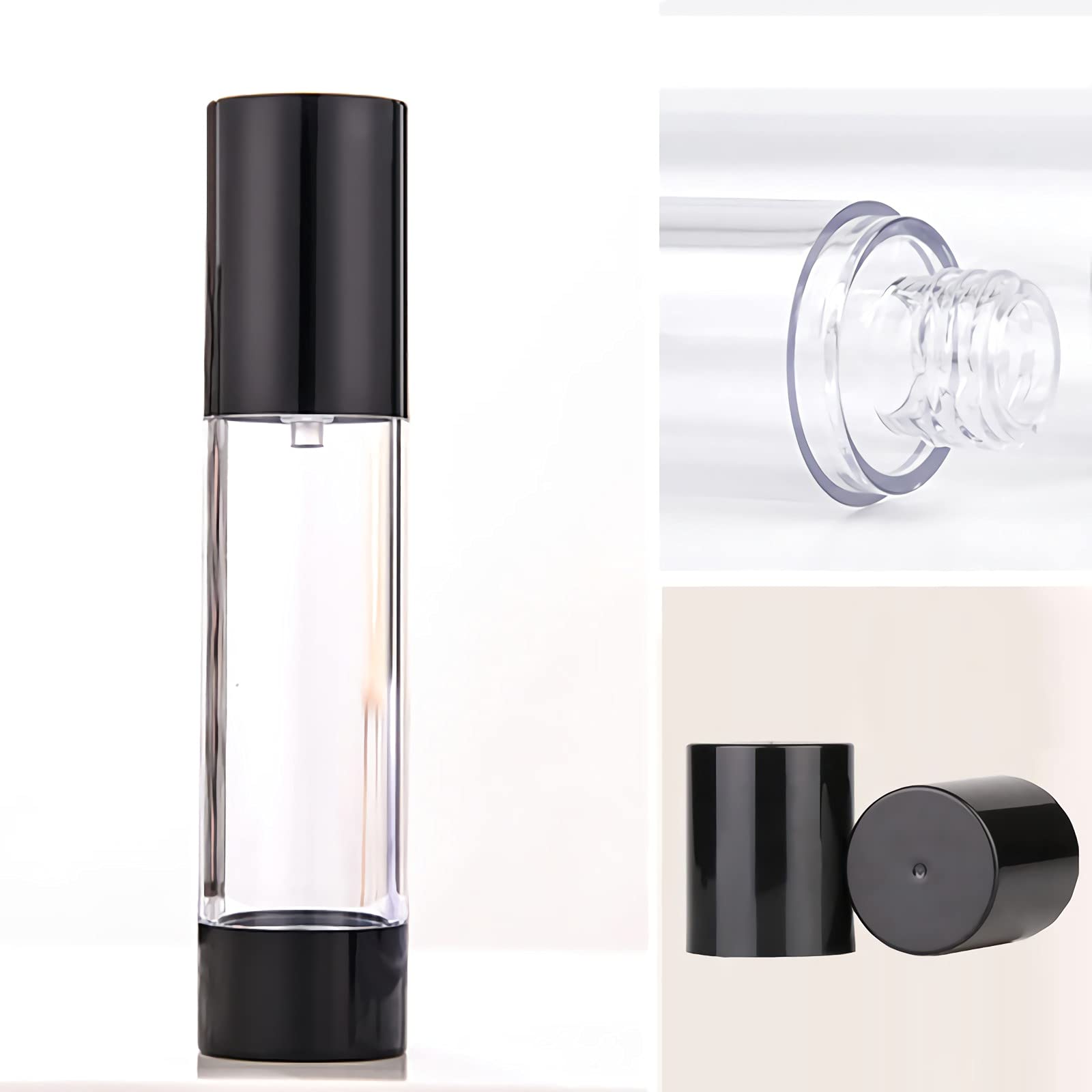 TIANZD 12 Pezzi 30 ml Plastica Bottiglie Airless Dosatori per Cosmetici, Nero Trasparente Bottiglie di Pompa Ricaricabile per Gel Dispenser, Flacone Contenitori per Liquidi Viaggio con Siringa