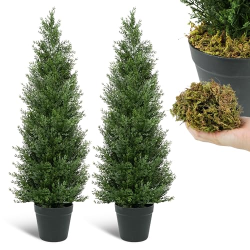 Artificial Cedar Topiary Trees 3FT Faux Evergreen Plants for Home Porch Garden Decor Potted Fake Cypress Trees Set of 2