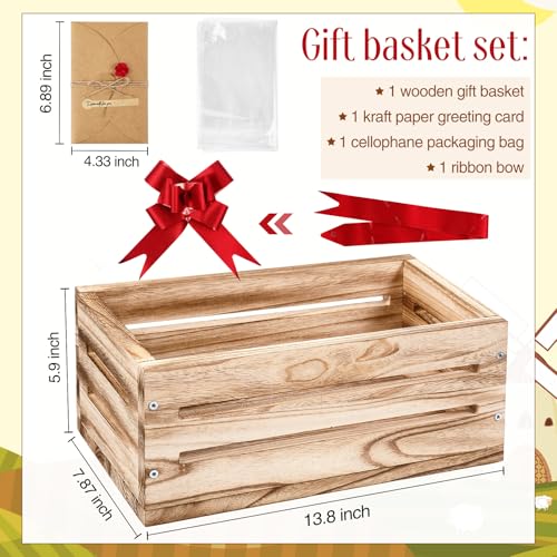 Image of Wonderjune Wooden Baskets for Back to School Gifts Empty Wood Basket with Cellophane Bag Ribbon Greeting Card for Birthday Baby Shower Wedding Housewarming Gifts Packaging(Brown,Large)