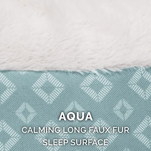 Image of Furhaven 30 inch Round Donut Dog Bed for Medium /Small Dogs, Refillable w / Removable Washable Cover, For Dogs Up to 45 lbs - Plush & Diamond Print Donut Bed - Aqua, Medium