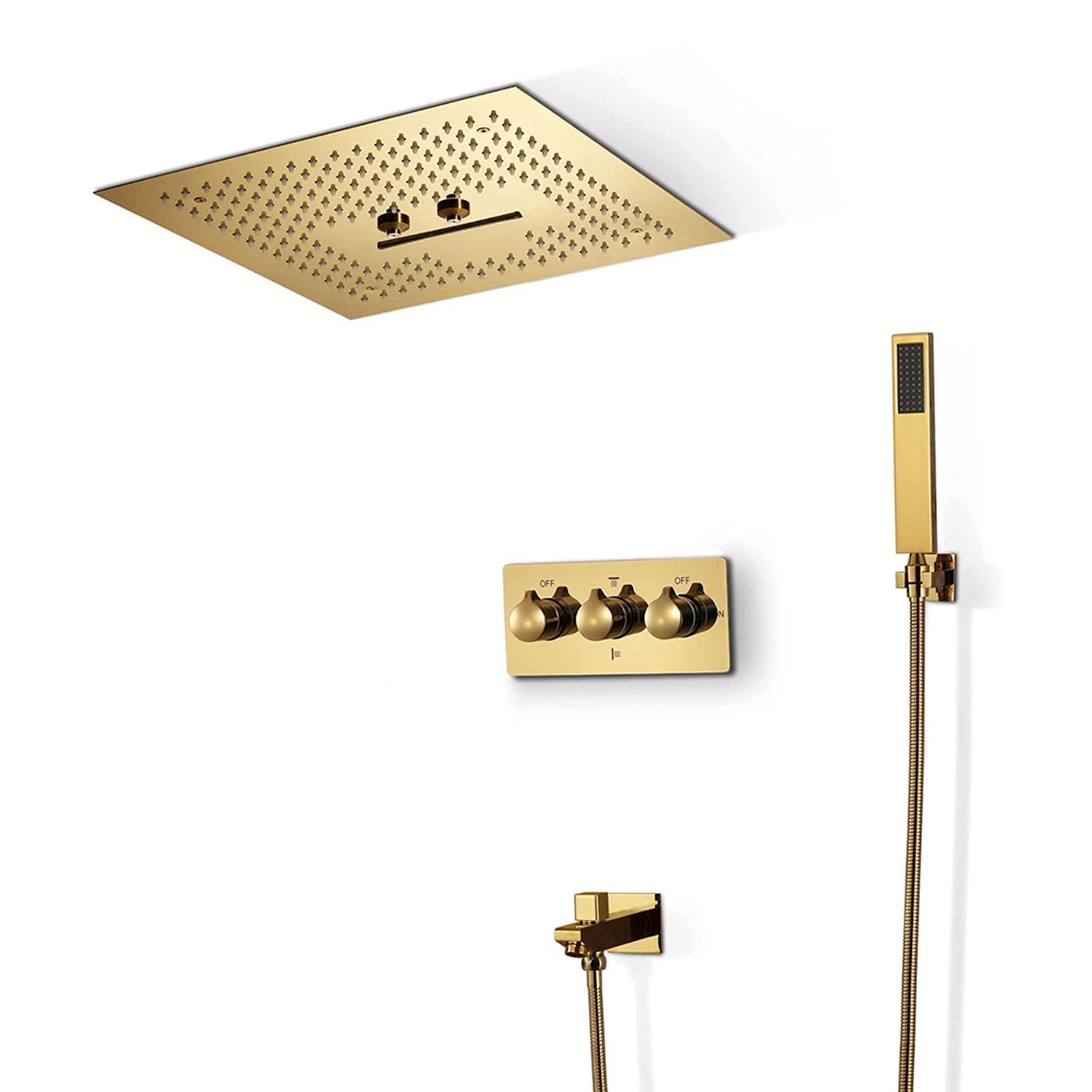AYCDL Shower System with Tub Spout, Luxury Ceiling Waterfall Rainfall Mist Shower Head with Handheld Shower, Brass Hot and Cold Shower Valve, Shower Faucet Set Gold