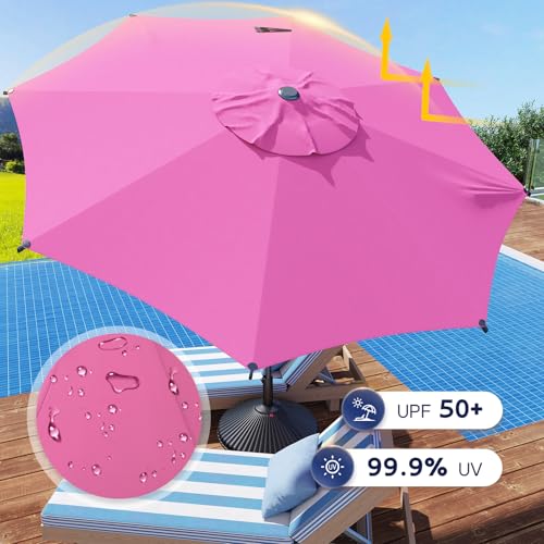Image of Abba Patio 9FT Lyon Outdoor Patio Umbrella Outdoor Table Umbrella with Crank Market Umbrella 8 Sturdy Ribs UV Protection Waterproof and Push Button Tilt for Garden Deck Backyard Pool,Pink