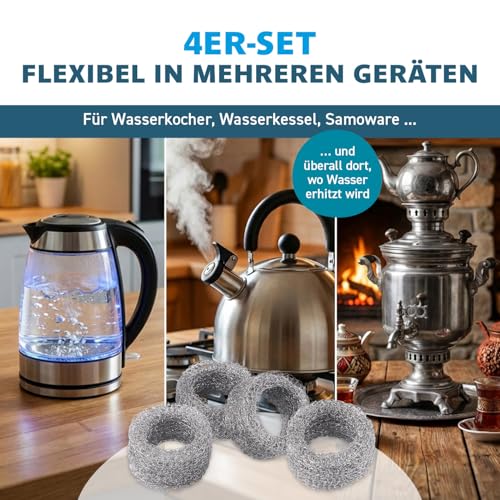 ROKITTA'S KALKSCHRECK Kalkfänger 4er Set - Ideal für Wasserkocher & Co. | Reduziert Kalkablagerungen, weniger Kalkflocken, weniger Putzen | Wiederverwendbar, ohne Chemie