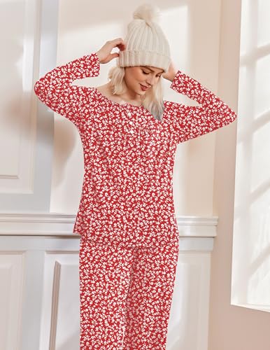 Ekouaer Pajamas for Women Set Fall Long Sleeve Pjs 2 Piece Lounge Set Top & Pants with Pockets Soft Sleepwear S-XXL4