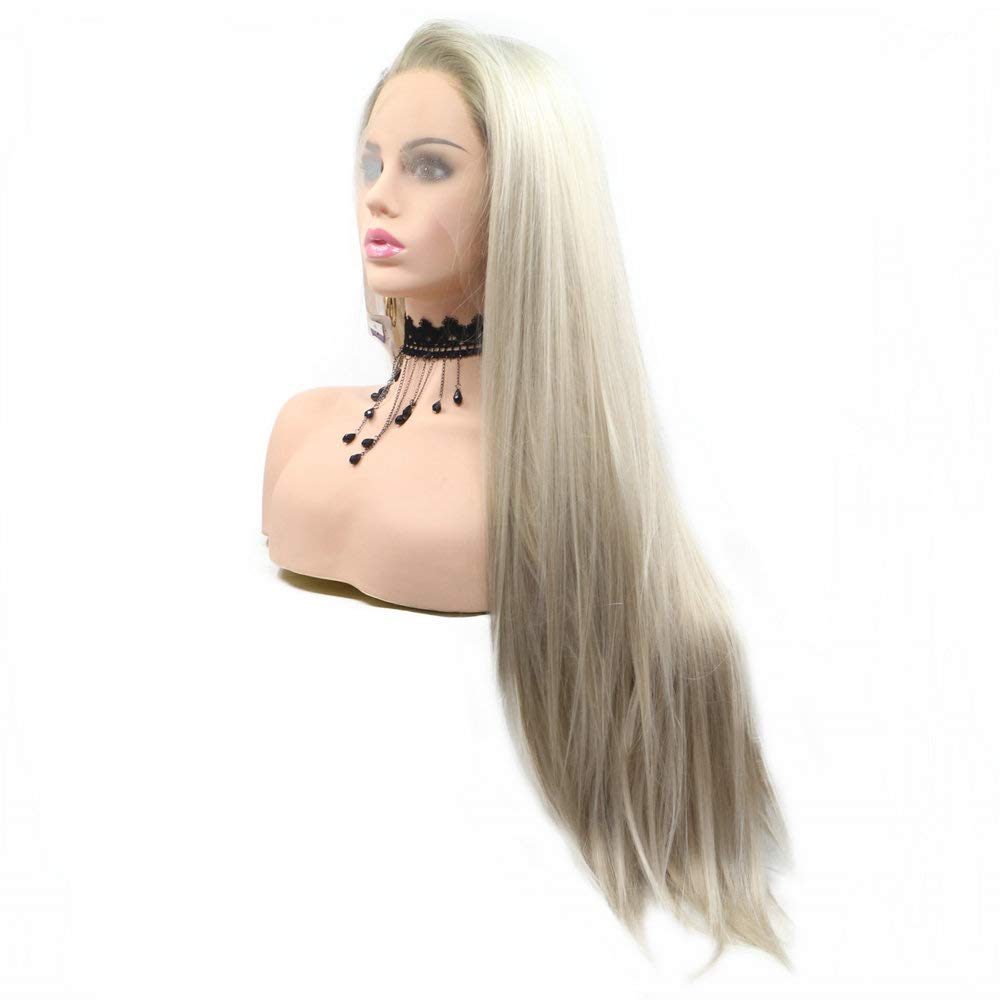 Female Blonde Wig Side Part Hairline Short Dark Roots Ombre Blonde Friendly Synthetic Lace Front Wigs for Women Party Cosplay Holidays Festival Drag Queen Wigs Comfortable Long Hair
