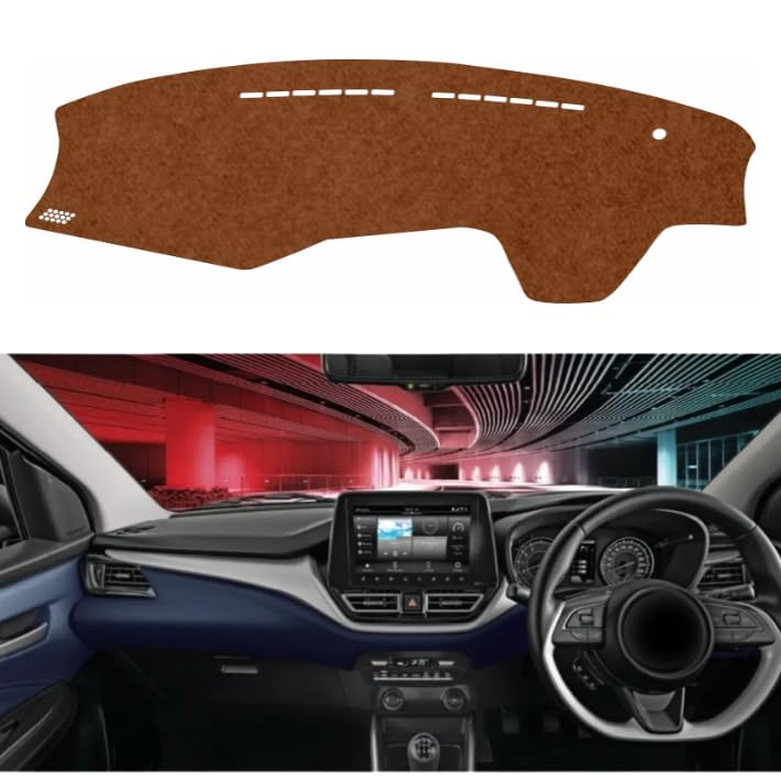 Image of Car Dashboard Cover Compatible with Maruti Suzuki Baleno 2023 to 2025 Dustproof, UV Resistant | All-Weather Protection | Custom Fit Car Accessories (Brown)