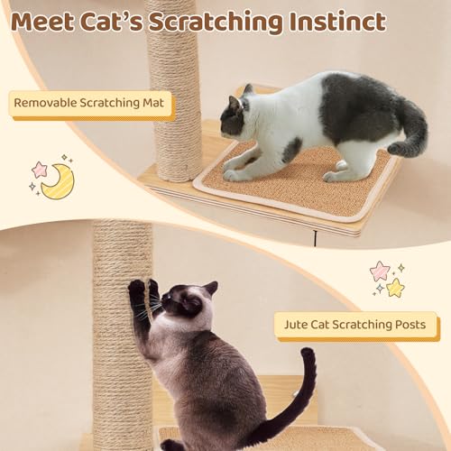 Estanterías de pared 4 en 1 para gatos con rascador y hamaca miniatura 7