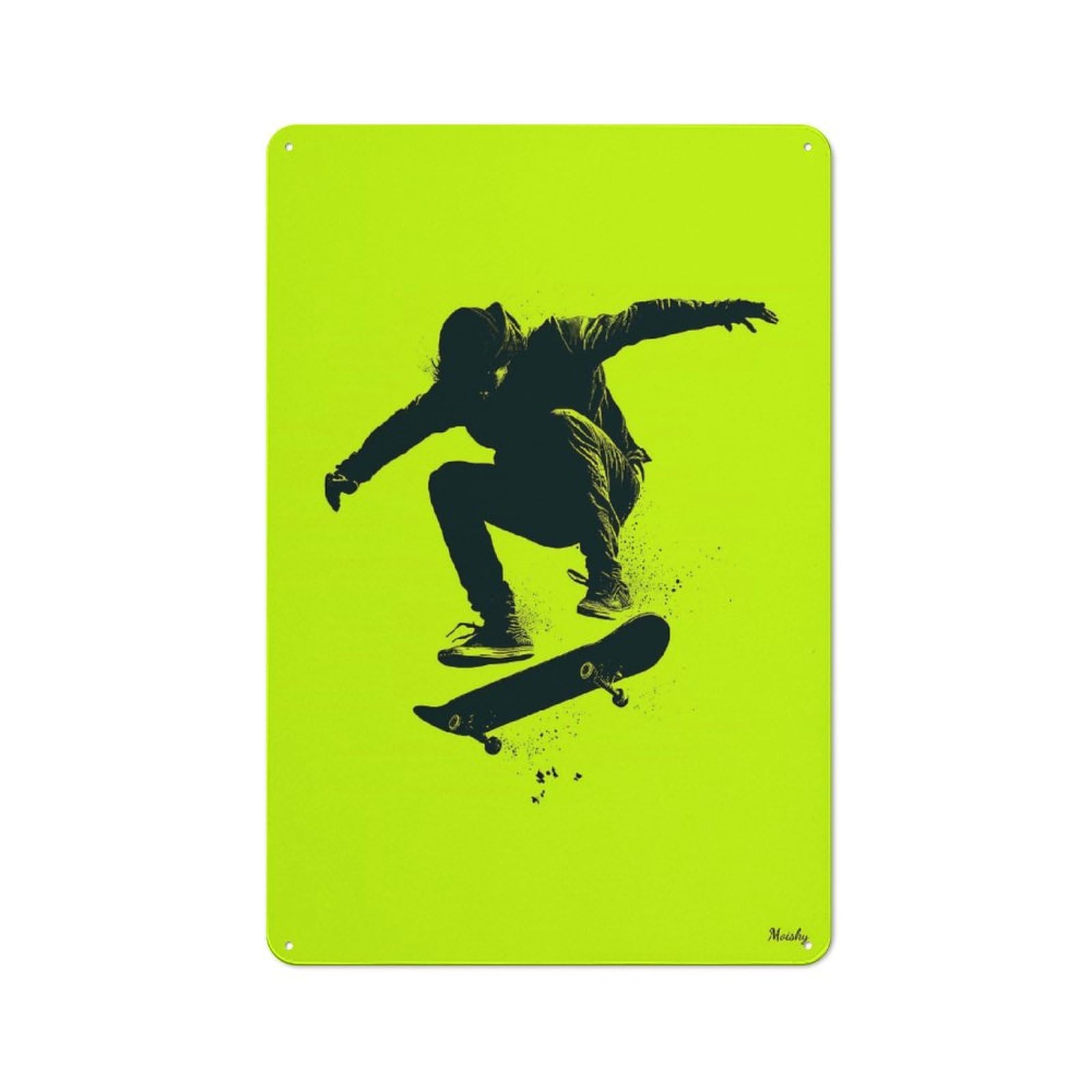 Junmoney Skater Silhouette – Neon Green Urban Trick Nostalgic Metal Wall Plaque 30X20cm, Retro Room Decor For Kitchen, Hallway, Bar Or Small Cafe