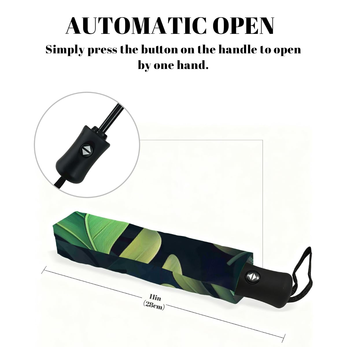 Ombrello pieghevole estivo con foglie di palma tropicale, ombrello da viaggio, compatto, antivento, impermeabile, con protezione UV, rivestimento nero, leggero, 8 costine, portatile, per