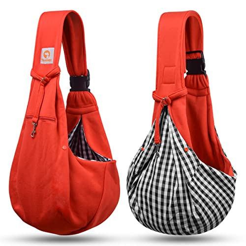 Image of TOMKAS Small Dog Cat Carrier Sling Hands-Free Pet Puppy Outdoor Travel Bag Tote Reversible (Red)