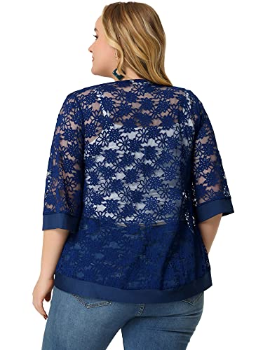 Image of Agnes Orinda Plus Size Cardigans for Women 3 /4 Sleeve Open Front Lightweight Sheer Shrug Lace Bolero Cover Up