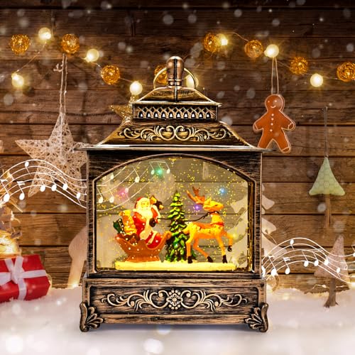 Joellfuner Globos de Nieve Navideños Musicales, Bola de Navidad con Nieve, Farolillo Navidad, con Brillo de AguaLuz de Noche, Decoraciones Navideña de Papá Noel Regalos Adornos (B3)