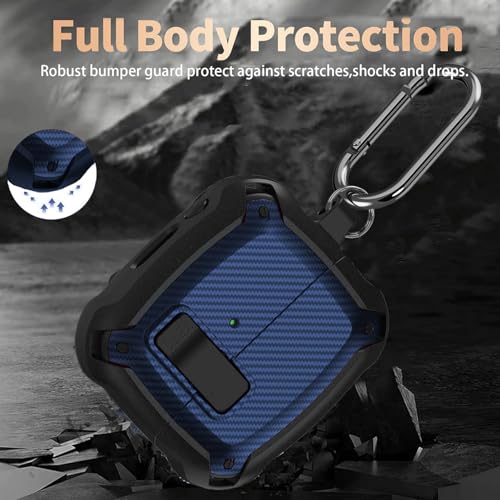 Image of Galaxy Buds 3 Pro /3 /3 FE Case Cover with Secure Lock Clip, Shockproof Samsung Galaxy Buds3 /3 Pro 2024 /3 FE 2025 Protective Hard Cover Shell with Carabiner&Cleaner kit for Men Women, CF Black /Blue