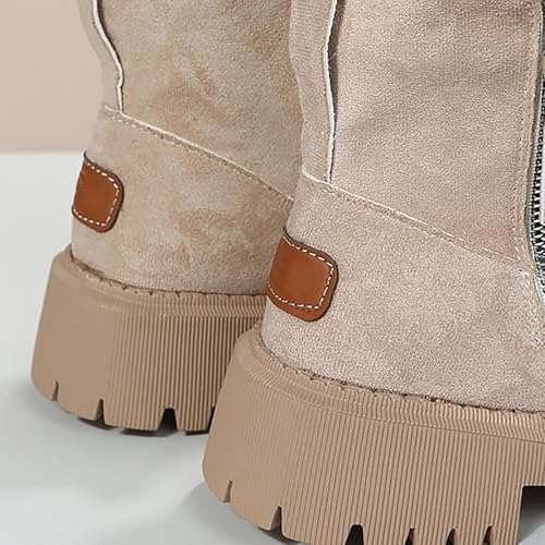 Women's Fashionable Patched Design Zipper Boots, Women Winter Shoes Plush Warm Snow Boots Ladies Casual Flat Short3