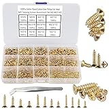 FandWay 1200 Stück M2 M2.5 M3 Kleine Schrauben,Flachkopf-Blechschrauben Selbstschneidende Schrauben Holzschrauben Sortiment mit Aufbewahrungsbox und 1 Pinzette.（Gold）