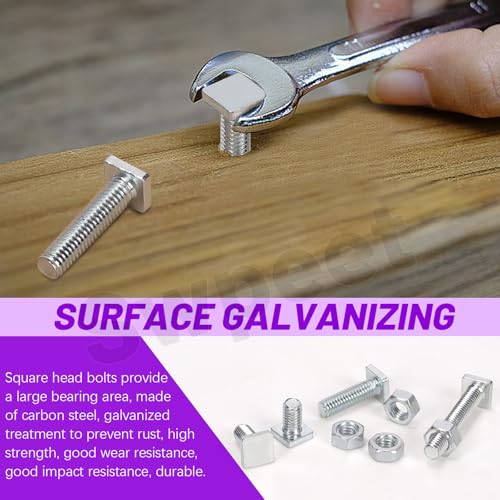 Image of Swpeet 90Pcs 6 Size M6x10 /12 /16 /20 /25 /35mm Galvanized Square Head Bolt and Hex Nuts Assortment Kit, Fully Thread Galvanized Square Head Screw, Square Machine Screws, Square Head T-Bolt
