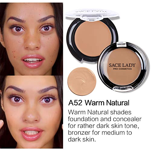 Flawless Pressed Powder & Full Coverage Foundation Concealer & Smooth Primer & Sponge, Waterproof Long Lasting Poreless Makeup Set By Sace Lady 5Pcs #TOP4