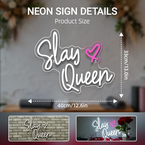 Image of Slay Queen Neon Sign White Pink LED Neon Light Up Signs for Wall Decor Usb Neon Light for Bedroom Preppy Girl Aesthetic Room Dorm Decor Y2k Party Gifts