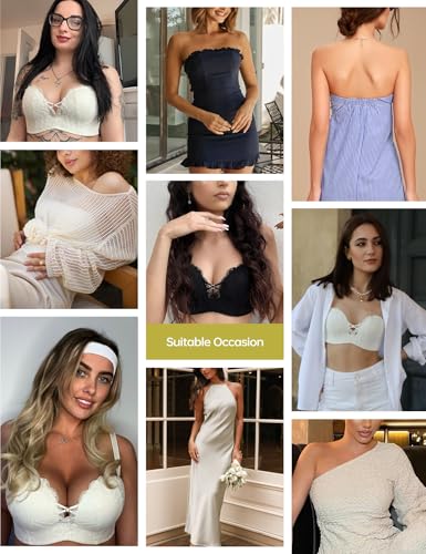 Image of Wingslove Women's Strapless Lace Bra Push Up Wirefree Bras Multi-Way Convertible Straps Padded Support Plus Size