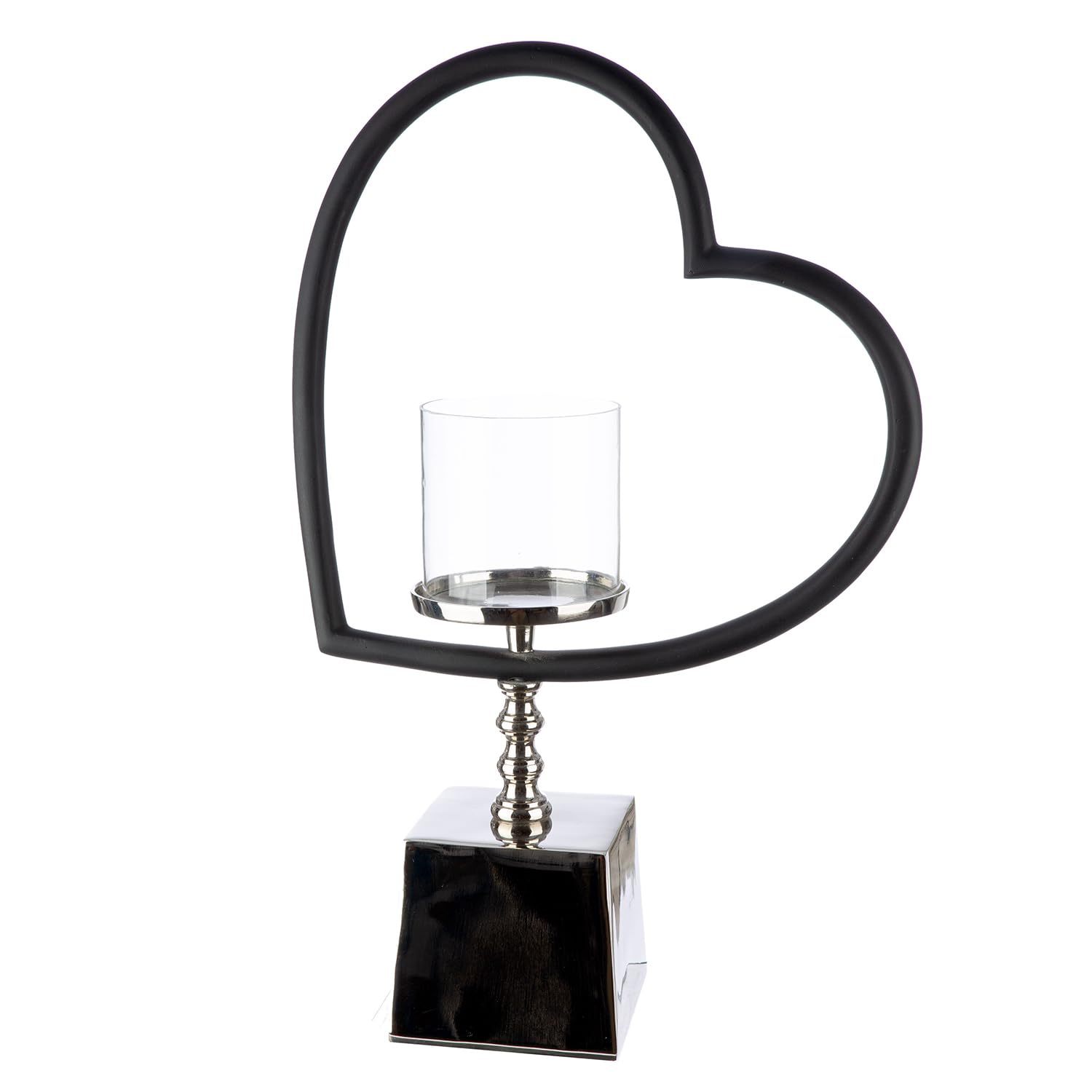 GILDE Te Quiero Lantern Heart Shape Aluminium and Glass Shiny Nickel-Plated Black/Silver Height 49 cm x Width 33 cm