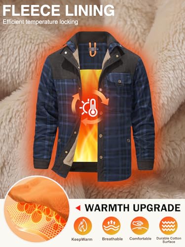 Image of Gihuo Men's Long Sleeve Sherpa Lined Shirts Outdoor Warm Flannel Plaid Jacket Button Down Fleece Coats