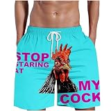 Generic Stop Staring at My Cock Novelty Swim Trunks for Men Drawstring Elastic Beach Shorts, Mens Funny Board Shorts Swimwear Mint Green, Medium