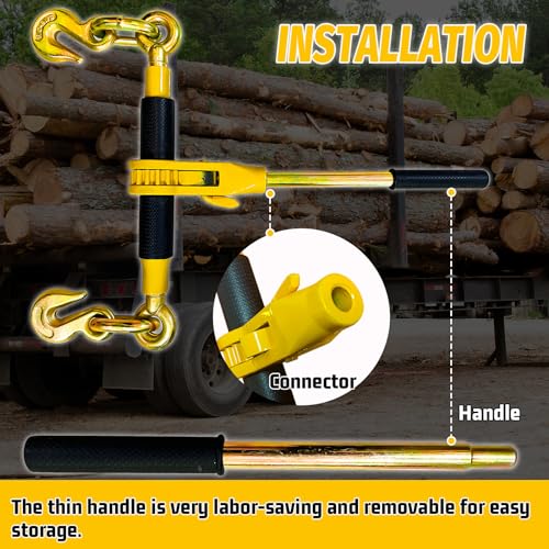 Ratchet Chain Binders 3/8" - 1/2" (2 Pack) | Adjustable Load Binder with 2 Grab Hooks for G70 Transport Chain | 9,200 Lbs Safe Working Load