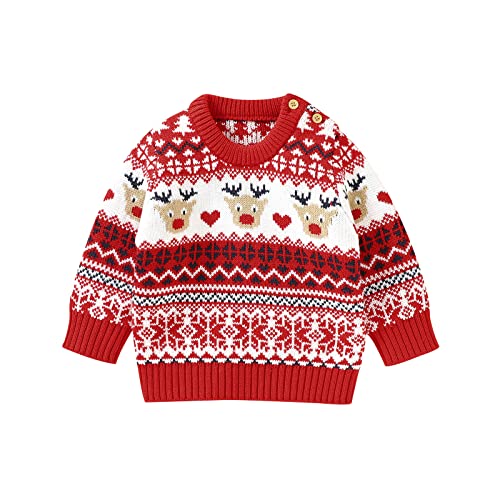 Afunbaby Toddler Kids Baby Girl Boy Christmas Sweater Ugly Knit Oversized Sweaters Long Sleeve Sweatshirt Outfits (red Christmas Sweater, 12-18 Months)