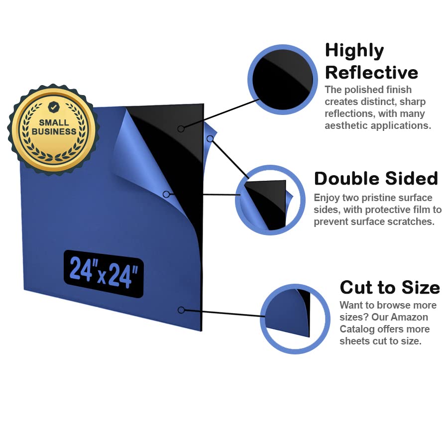 Miniatura 4 de Hoja acrílica negra de 24 x 24 pulgadas, panel cuadrado grande reflectante de plexiglás de 18 pulgadas de grosor (0.118 in) para manualidades,