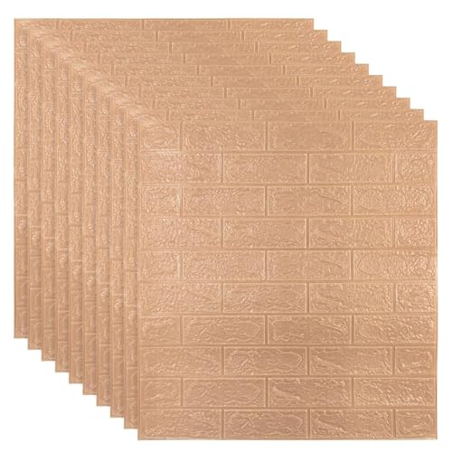 Image of TEKCOOL Self-Adhesive Waterproof PE Foam 3D Wall Panels Wallpaper Sticker for Bathroom, Living Room, and Home Decoration (70 x 77cm, Appx. 5.8Sq Feet)-5 Piece-Brown'
