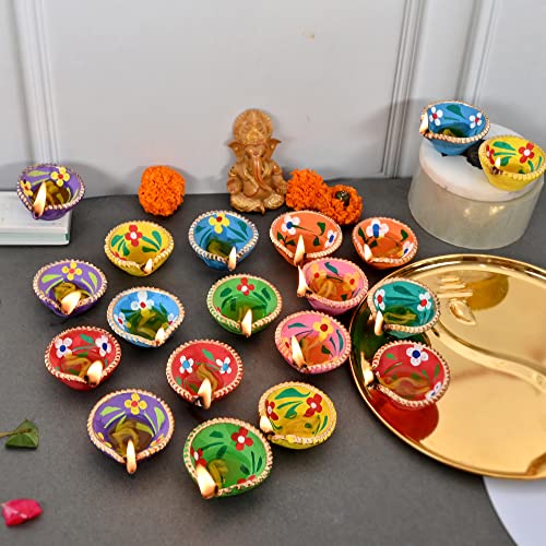 Image of Colourful Handmade Diyas for Diwali Hand Painted Decorative Clay Mitti Diya Deepak Lanterns for Diwali Decoration (HandpaintedPlainDiya 31)