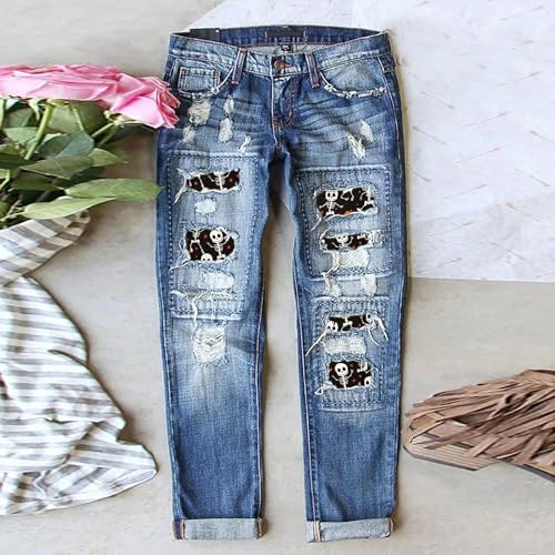 Pantalones vaqueros de Halloween con parches patchwork elásticos y corte ajustado 3