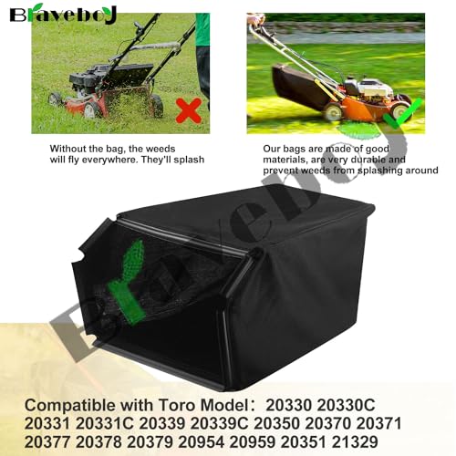 115-4664 Grass Bag - NO Metal Frame - by Braveboy, Compatible with Toro Lawn Mower XT675 59307 22" Lawn Mower 2009, Fits Model 20330 20331 20370 20371 20377 20378 & More - Thumbnail 3