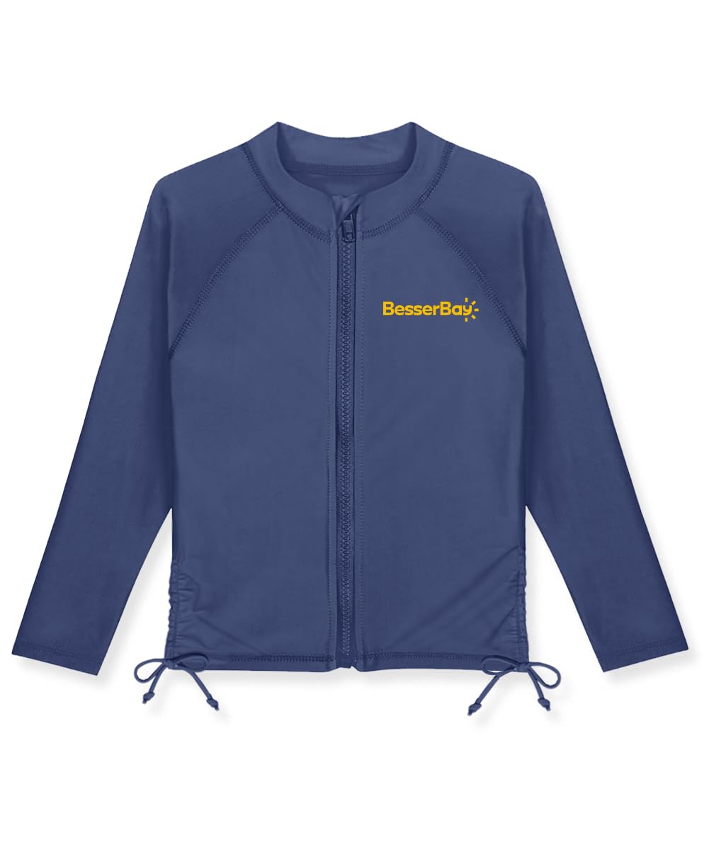 BesserBay Girls Rash Guard UPF 50+ Zip Up Raglan Long Sleeve Adjustable Drawstring Swim UV Jacket 4-14 Years