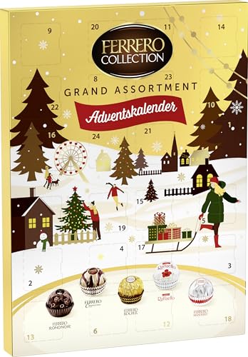 Ferrero Collection Adventskalender 2025 – 24 Tage Genuss mit leckeren Pralinen-Spezialitäten: Klassiker & neue Sorten – Ferrero Rocher, Raffaello, Rondnoir, Manderly & Cappuccino – 1 Kalender à 250 g