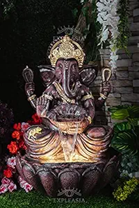 Expleasia Lotus Ganesha Water Fountain for Home, Office, Garden Brown Color Large