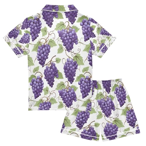 senya Grape Fruit Satin Summer Pajama Sets Silk Short Sleeve Button Down Sleepwear2