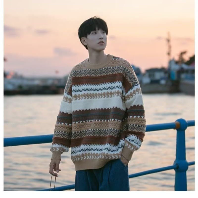 Grunge Stripe Oversized Granpa Sweater for Men Christmas Round Neck Goth Sweatshirts Unisex Retro Punk Pullovers4