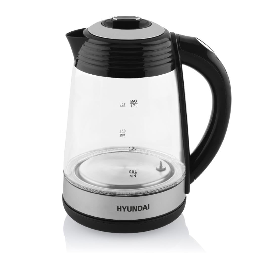 HYUNDAI VK 780 - Hervidor de agua de cristal con 7 ajustes de temperatura, 40-100 °C, iluminación LED, función de mantenimiento del calor, 1,7 litros, 2200 W