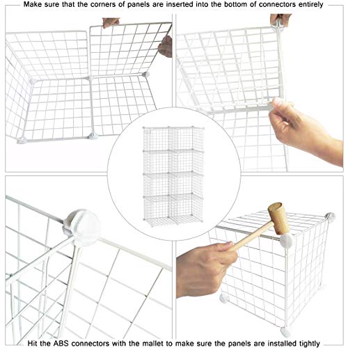 C&AHOME Drahtwürfel-Aufbewahrung, 8-Würfel-Organizer, C-Gitter-Aufbewahrung aus Metall, Lagerbehälter-Regalsysteme, modulare Regale, DIY-Schrank, ideal für Wohnzimmer,24,8 L x 12,4 B x 48,4 H, weiß