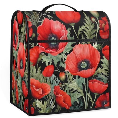 Mexpekil Funda para batidora de pie de 5 a 8 cuartos de galón, color rojo amapola, con asa superior y bolsillos, protector universal para electrodomésticos de cocina