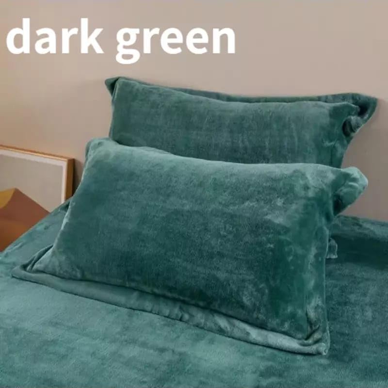 Image of Sands Premium Ultra Soft Woollen Pillow Cover Set of 2 for Winter with Zipper Closure, Cozy Pillow Case Perfect for Warmth, Flannel Warm Pillowcases, King size-18X28 Inches (Green)