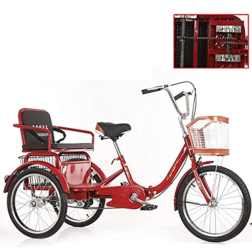 Triciclo para adultos de 20 pulgadas con canasto y asiento trasero, bicicleta de paseo de tres ruedas para hombres y mujeres, para recreo, compras y ejercicio miniatura 1