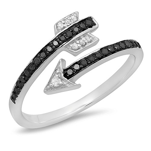 0,15 quilates (de quilate) Ronda de plata de ley blanco y negro Diamond señoras novia Vintage mano derecha flecha anillo 0,15 quilates (de quilate) Ronda de plata de ley blanco y negro Diamond señoras novia Vintage mano derecha flecha anillo