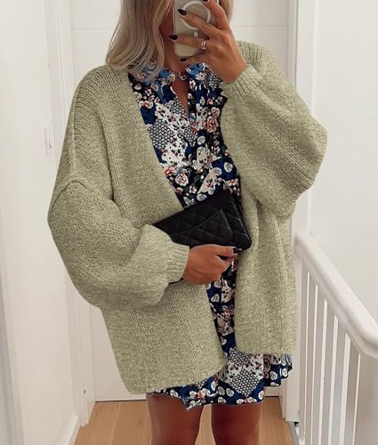 Image of PRETTYGARDEN Womens Oversized Cardigan Sweaters 2026 Fall Long Lantern Sleeve Knit Open Front Lightweight Sweater