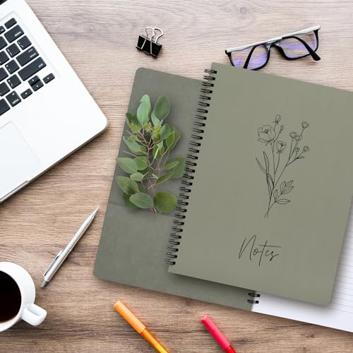 Aesthetic Spiral Notebook Journal For Women - Cute Dark Green 10.5" x 8.5" College Ruled Notebook With Large Pockets And Lined Pages - Perfect to Stay Organized and Boost Productivity at Work or - Image 6