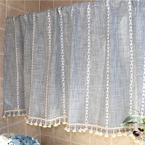 Cortina de cocina azul con barra de bolsillo para ventanas pequeñas 3