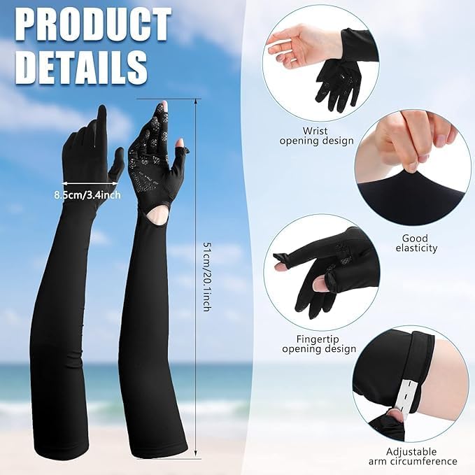 Image of Sun Protection Arm Sleeves with Open Finger Design and Detachable Gloves